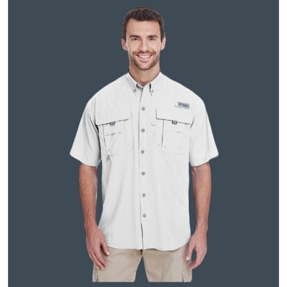 COLUMBIA- MENS WHITE SHORT SLEEVE BUTTON FRONT LIGHT WEIGHT SHIRT SIZE LARGE - Picture 2 of 8